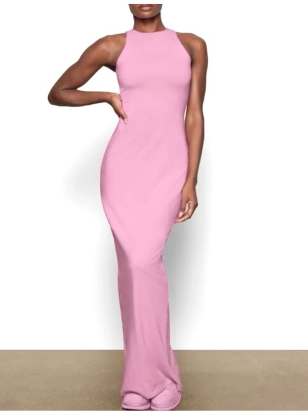 Skims Sleeveless Halter Pink Maxi Dress